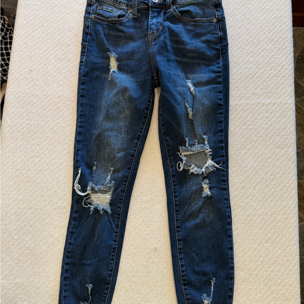 Stylish Distressed Skinny Jeans in Blue